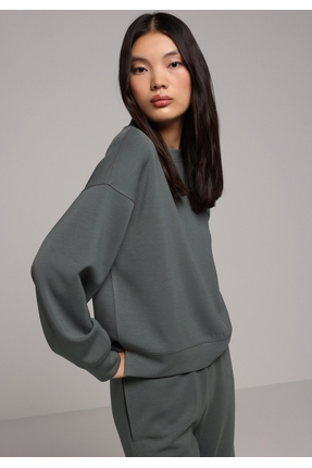 Regular Fit Yuvarlak Yaka Düz Kadın Yeşil Sweatshirt Image 0