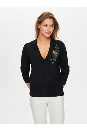 Boncuk Nakış Detaylı Triko Hırka Image 0