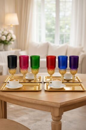 Maiorca 6 Renk Kristal Ayaklı Kahve Yanı Su Ve Meşrubat Bardağı Sunum Bardağı Image 1