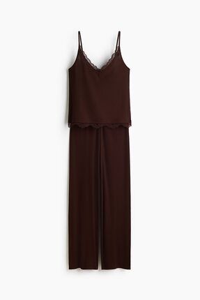 Dantel Şeritli ve Ribanalı Pijama Takımı Image 0