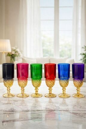 Maiorca 6 Renk Kristal Ayaklı Kahve Yanı Su Ve Meşrubat Bardağı Sunum Bardağı Image 2