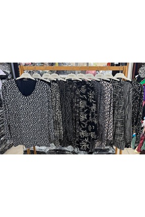 Likralı Viskon Bluz – Şıklığın ve Rahatlığın Buluştuğu Nokta | Battal Beden | Desen Siyah Mix Image 1