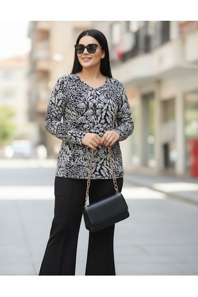 Likralı Viskon Bluz – Şıklığın ve Rahatlığın Buluştuğu Nokta | Battal Beden | Desen Siyah Mix Image 0