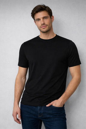 Erkek Slim Fit 3’lü Paket Pamuklu Basic Bisiklet Yaka Tişört Image 2