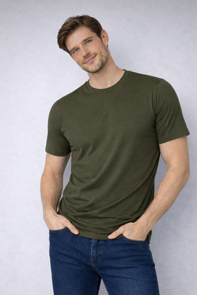 Erkek Slim Fit 3’lü Paket Pamuklu Basic Bisiklet Yaka Tişört Image 1