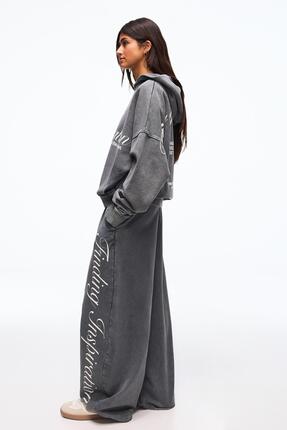 Baskılı barrel fit şardonlu eşofman altı Image 0