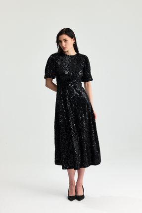 Siyah Midi Boy Pul Payet Elbise Image 2