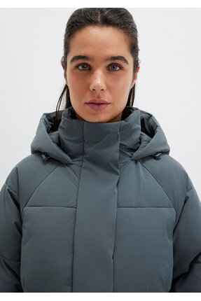 Kapüşonlu Yeşil Şişme Mont 1110225-71598 Image 4