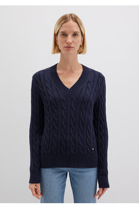 İpek Karışımlı V Yaka Lacivert Kazak Slim Fit / Dar Kesim 1710720-89101 Image 3