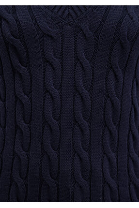 İpek Karışımlı V Yaka Lacivert Kazak Slim Fit / Dar Kesim 1710720-89101 Image 7