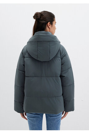 Kapüşonlu Yeşil Şişme Mont 1110225-71598 Image 3