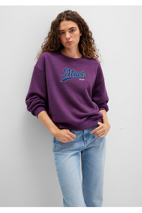 Logo Baskılı Mor Sweatshirt 1S10419-70679 Image 0