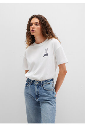 Logo Nakışlı Beyaz Tişört Loose Fit / Bol Rahat Kesim 1613467-70057 Image 2