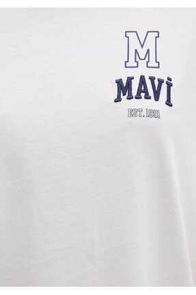 Logo Nakışlı Beyaz Tişört Loose Fit / Bol Rahat Kesim 1613467-70057 Image 7