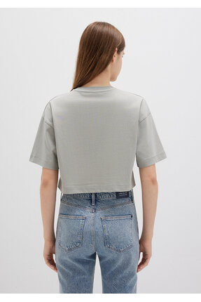 Logo Baskılı Gri Crop Tişört Crop / Kısa Kesim 1613411-70112 Image 4