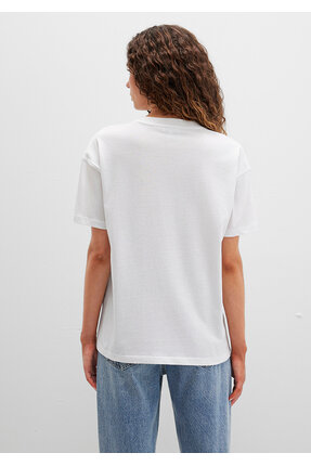 Logo Nakışlı Beyaz Tişört Loose Fit / Bol Rahat Kesim 1613467-70057 Image 5