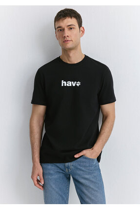 Hav Baskılı Siyah Tişört Regular Fit / Normal Kesim 0612759-900 Image 0