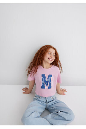 M Logo Baskılı Pembe Tişört Loose Fit / Bol Rahat Kesim 7610276-86953 Image 0