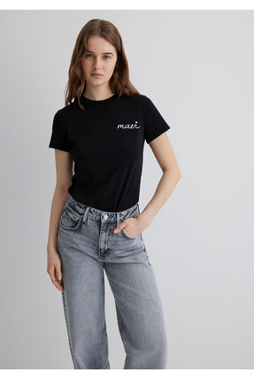 Logo Baskılı Siyah Tişört Semi Slim Fit / Yarı Dar Kesim 1612962-900 Image 1