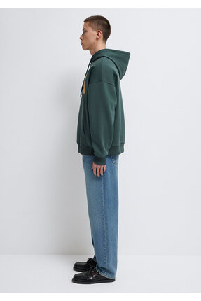 Logo Baskılı Kapüşonlu Yeşil Sweatshirt 067149-71598 Image 3