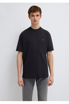 Logo Baskılı Siyah Basic Tişört Loose Fit / Bol Rahat Kesim 0612216-900 Image 2