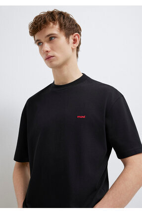 Logo Baskılı Siyah Basic Tişört Loose Fit / Bol Rahat Kesim 0612216-900 Image 0