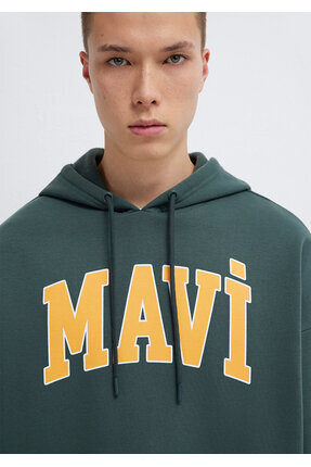 Logo Baskılı Kapüşonlu Yeşil Sweatshirt 067149-71598 Image 5