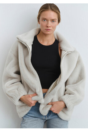 Açık Gri Peluş Ceket Oversize / Geniş Kesim 1110597-70037 Image 0