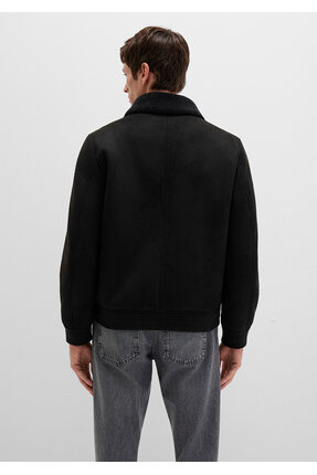 Suni Kürk Detaylı Siyah Suni Süet Ceket Regular Fit / Normal Kesim 0110450-900 Image 4