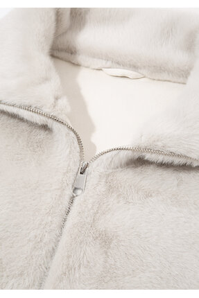 Açık Gri Peluş Ceket Oversize / Geniş Kesim 1110597-70037 Image 6