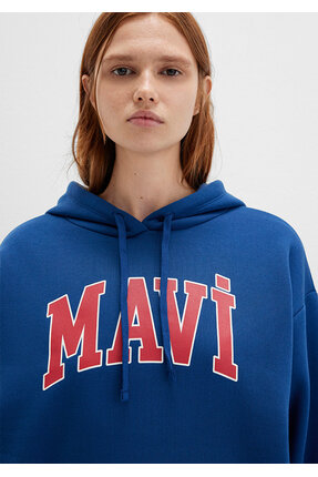 Logo Baskılı Kapüşonlu Lacivert Sweatshirt 1600361-82625 Image 4