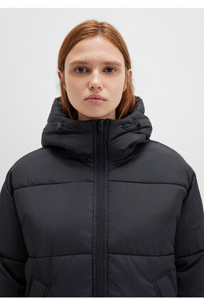 Su İtici Kapüşonlu Siyah Şişme Mont 1110199-900 Image 5