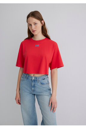 Logo Baskılı Kırmızı Crop Tişört Crop / Kısa Kesim 1611585-71083 Image 1