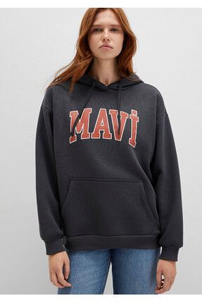 Logo Baskılı Kapüşonlu Antrasit Sweatshirt 1600361-80106 Image 1