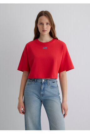 Logo Baskılı Kırmızı Crop Tişört Crop / Kısa Kesim 1611585-71083 Image 3