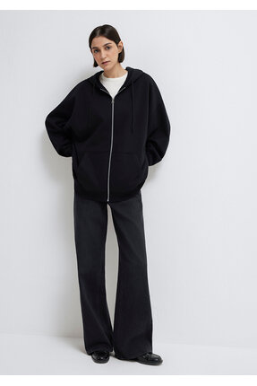 Kapüşonlu Fermuarlı Siyah Sweatshirt 1610221-900 Image 1