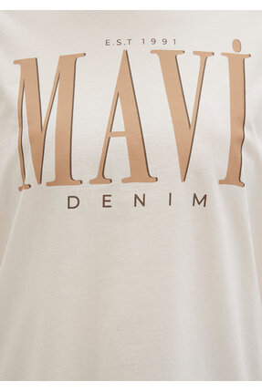 Logo Baskılı Bej Tişört Regular Fit / Normal Kesim 1611990-70008 Image 6