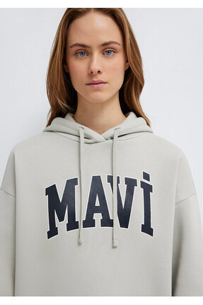 Logo Baskılı Kapüşonlu Gri Sweatshirt 1600361-34322 Image 6