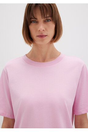 Bisklet Yaka Pembe Basic Tişört Regular Fit / Normal Kesim 1600955-71117 Image 5