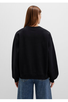 Bisiklet Yaka Siyah Basic Sweatshirt 1610198-900 Image 4