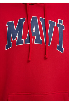 Logo Baskılı Kırmızı Kapüşonlu Sweatshirt Oversize/Geniş Kesim 1600361-82054 Image 6