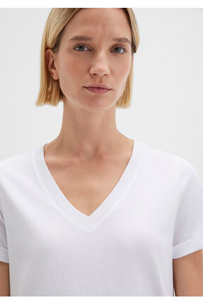 V Yaka Beyaz Basic Tişört Regular Fit / Normal Kesim 166248-620 Image 4