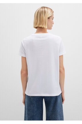 V Yaka Beyaz Basic Tişört Regular Fit / Normal Kesim 166248-620 Image 3