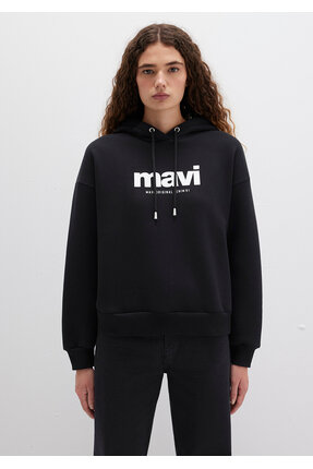 Logo Baskılı Kapüşonlu Siyah Sweatshirt 168334-900 Image 3