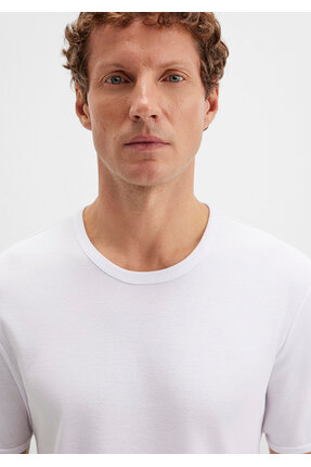 Ribana Detaylı Beyaz Tişört Fitted / Vücuda Oturan Kesim 063747-620 Image 4