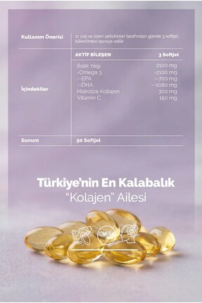 Omega-3 Premium Fish Oil 90 Softgel X 1000mg, Balık Yağı, Hidrolize Kolajen & C Vitamini Image 7