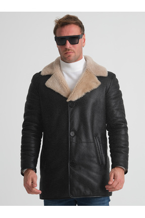 Erkek Hakiki Deri Kaban, 90 Cm Uzunluk, Düğme Kapamalı, Siyah, Kışlık Mont, Premium Tasarım Image 0