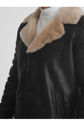 Erkek Hakiki Deri Kaban, 90 Cm Uzunluk, Düğme Kapamalı, Siyah, Kışlık Mont, Premium Tasarım Image 3