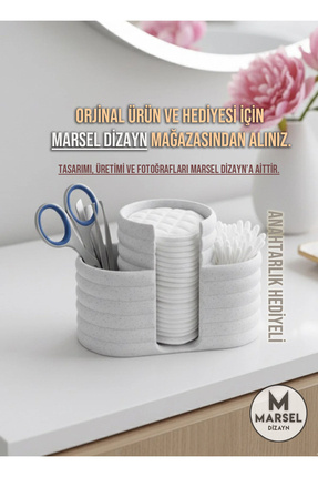 Modern Şık Makyaj Organizeri ve Düzenleyici - 3 Bölmeli - 12CM - Mermer Beyazı Image 0