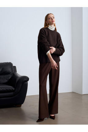 10640 Bisiklet Yaka Yumuşak Dokulu Kazak-Koyu Kahve Image 3